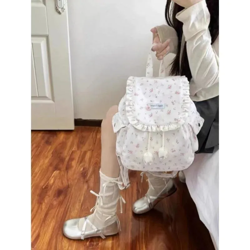 Uakiss Floral Womens Backpack Elegant Sweet Cute Fashion Canvas Fashion Backpacks Outdoor Luxury Exquisite Female Aesthetic Bags