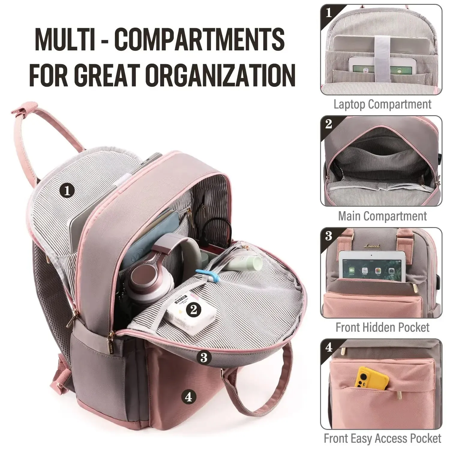 UAKISS  -  Women's Travel Backpack Fashion USB Charging Laptop Lightweight Handbag School Bags For Girls Multifunctional Suitcase Backpacks