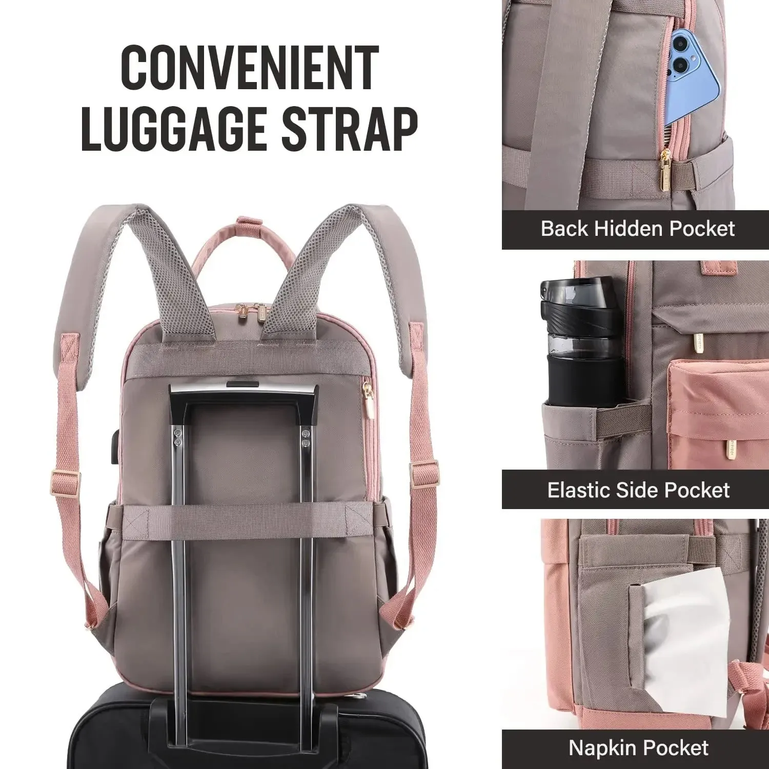 UAKISS  -  Women's Travel Backpack Fashion USB Charging Laptop Lightweight Handbag School Bags For Girls Multifunctional Suitcase Backpacks